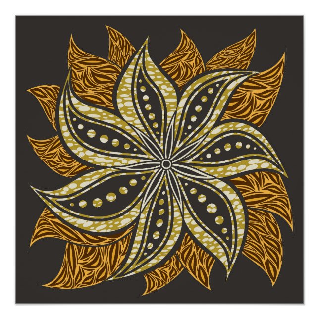 Póster Estilo de Batik Floral Resumen Africano (Anverso)