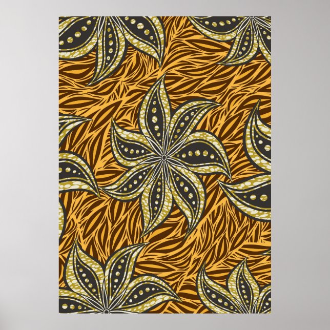 Póster Estilo de Batik Floral Resumen Africano (Frente)