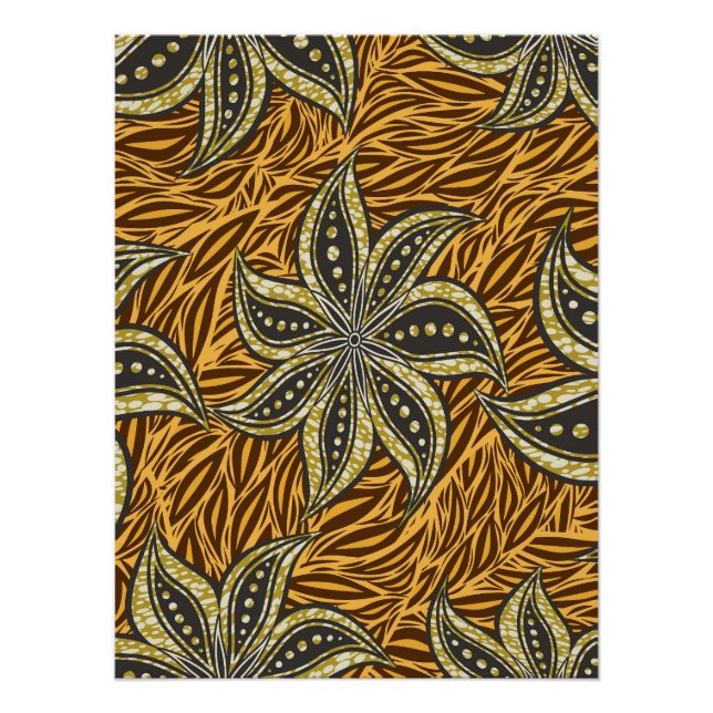 Póster Estilo de Batik Floral Resumen Africano (Anverso)