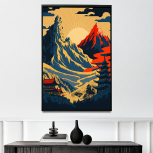 Póster estilo de cascada ukiyo-e