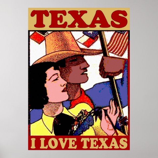 Póster Estilo de cosecha que amo Texas (Frente)