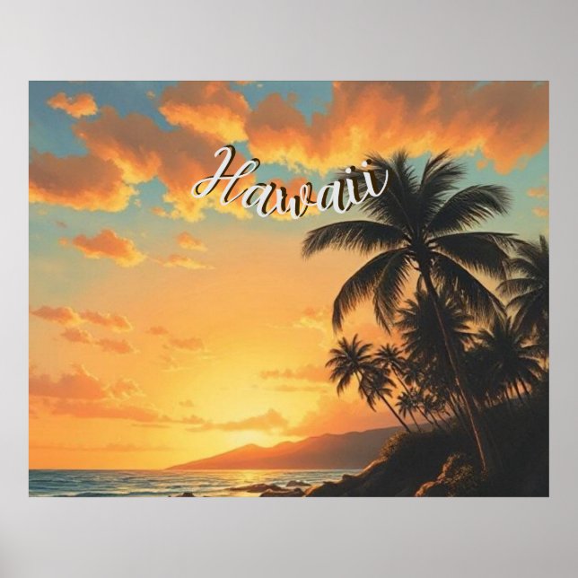 Póster Estilo de época Hawai Costa de Viaje Sunset (Frente)