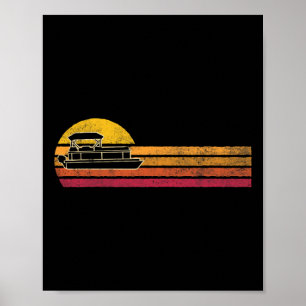 Póster Estilo de época Pontoon Bote Silhouette Retro Boat