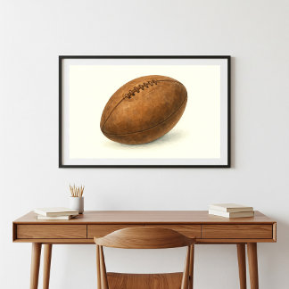 Póster Estilo de época Rugby Ball Watercolor Art