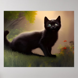 Póster Estilo de fotografía AI de Kitten negro lindo