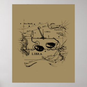 Póster Estilo de Hevelio de la Constelación de Libra Vint