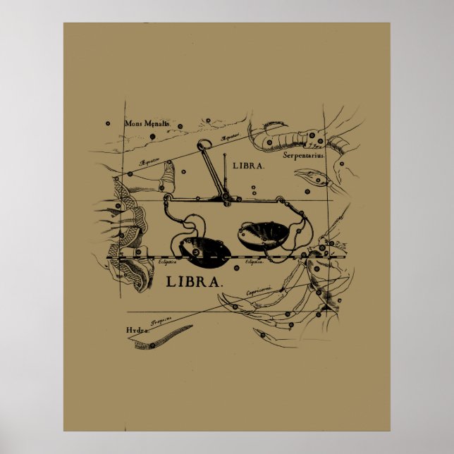 Póster Estilo de Hevelius de la Constelación de Libra Vin (Frente)