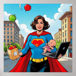 Póster Estilo de historietas "Super Mom" Retro