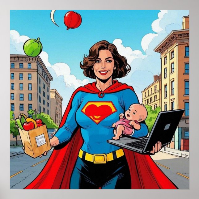 Póster Estilo de historietas "Super Mom" Retro (Frente)