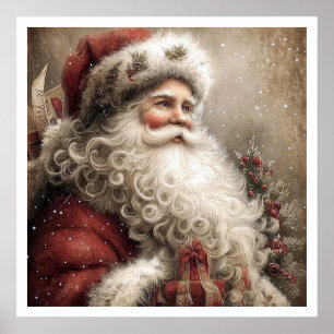 Póster Estilo de ilustración vintage de Papá Noel
