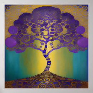 Póster Estilo de Klimt del atardecer dorado
