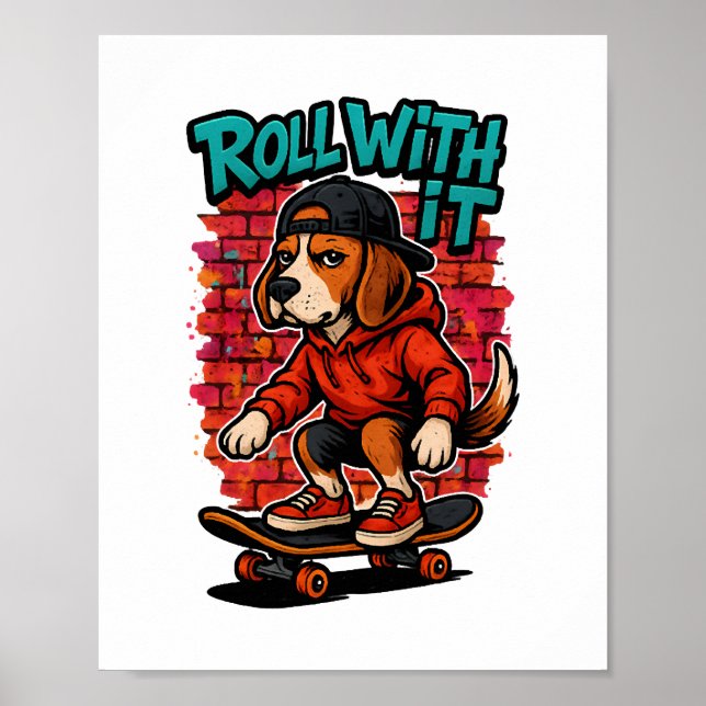 Póster Estilo de la calle Beagle Skateboarding Graffiti A (Frente)