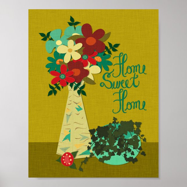 Póster Estilo de mediados de siglo, flores en Poster 8 x  (Frente)