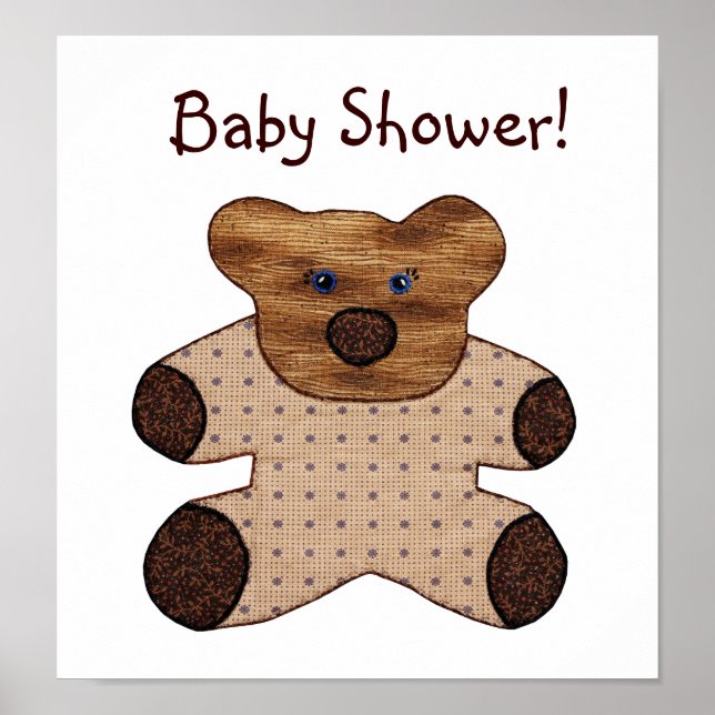 Póster Estilo de país lindo Teddy Bear Baby Shower (Frente)