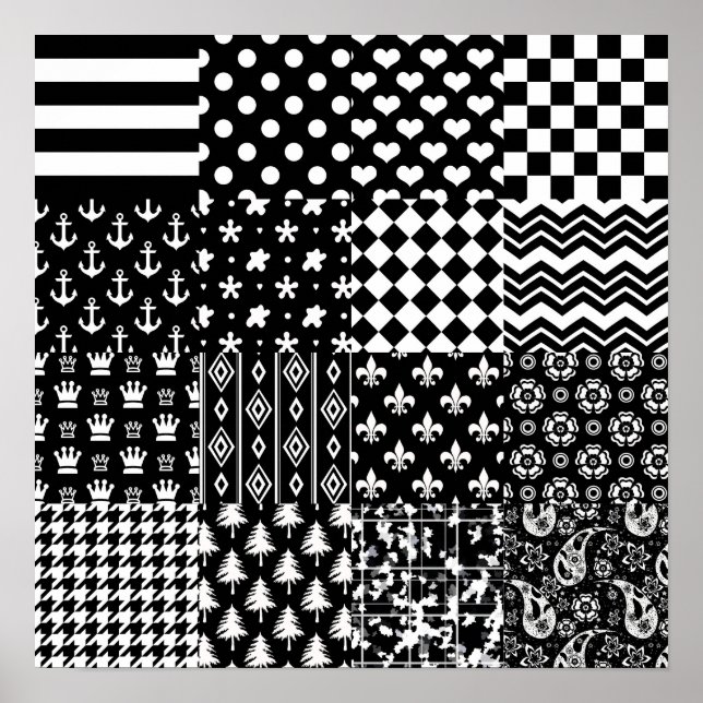 Póster Estilo de patrón mixto blanco negro minimalista (Frente)