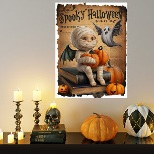 Póster Estilo de periódico Halloween de Baby Mummy Ghost
