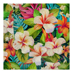 Póster Estilo de pintura al óleo floral tropical