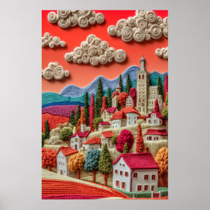 Póster Estilo de pueblo caprichoso de nubes tejido con co