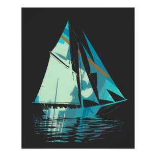 Póster Estilo de silueta de Ilustracion de pesca en barco