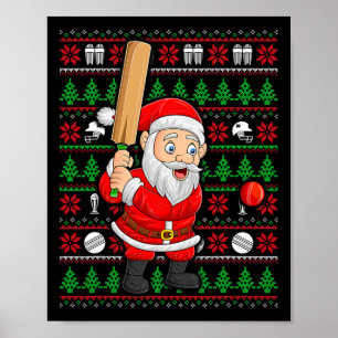 Póster Estilo de suéter feo de Navidad Santa jugando cric