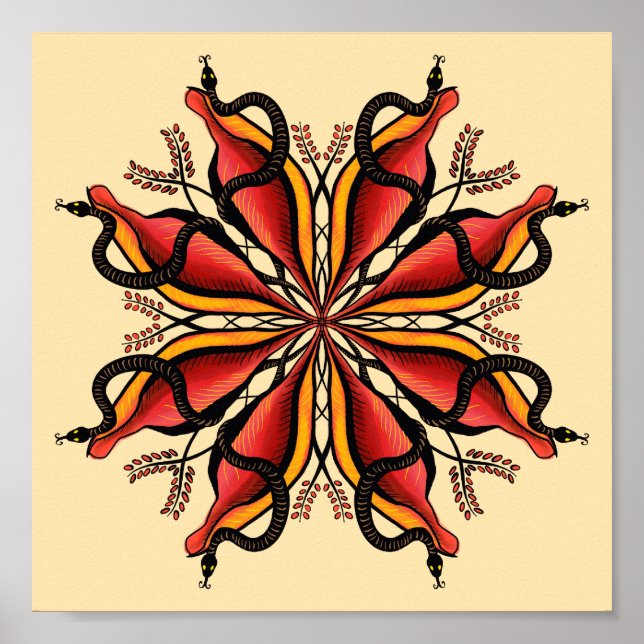 Póster Estilo de tatuaje de flor de las serpientes de gót (Frente)