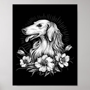 Póster Estilo de tatuaje retro borzoi para los amantes de