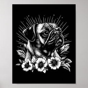 Póster Estilo de tatuaje retro de pug de perro