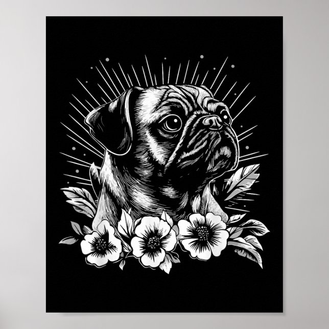 Póster Estilo de tatuaje retro de pug de perro (Frente)