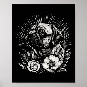 Póster Estilo de tatuaje retro de pug de perro largo _1