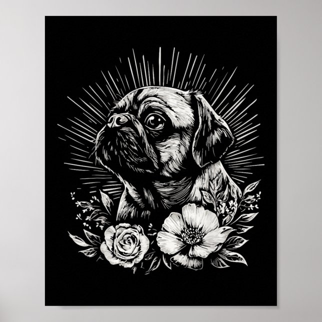 Póster Estilo de tatuaje retro de pug de perro largo _1 (Frente)