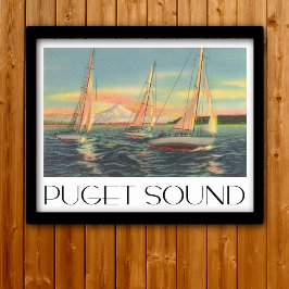 Póster Estilo de viaje vintage de Puget Sound