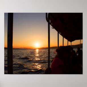 Póster Estilo de vida egeo en barco al atardecer en veran