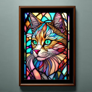 Póster Estilo de vidrio manchado de color de agua Cat 2:3