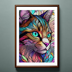 Póster Estilo de vidrio manchado de color de agua Cat 2:3