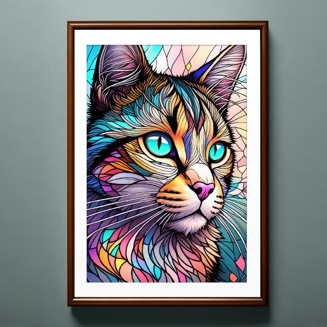 Póster Estilo de vidrio manchado de color de agua Cat 2:3 (Subido por el creador)