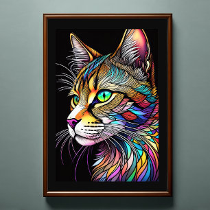 Póster Estilo de vidrio manchado de color de agua Cat 2:3