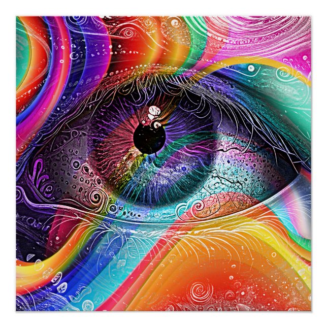 Póster Estilo geométrico de ojo abstracto psicodélico mod (Anverso)