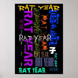 Póster Estilo graffiti Repeating Rat Año Metalizado 2020