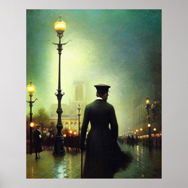 Póster Estilo impresionista de las lámparas de noche húme (Frente)