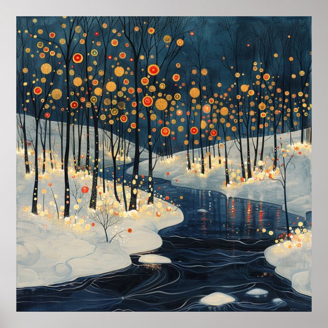 Póster Estilo impresionista del río del paisaje invernal (Frente)