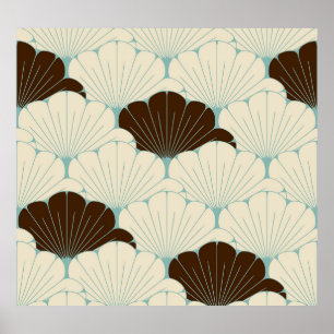 Póster Estilo japonés mosaico azul