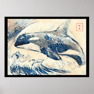 Póster Estilo kanagawa de violación de orca