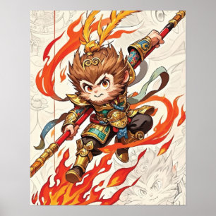 Póster Estilo kawaii de Sun Wukong Viaje al Oeste