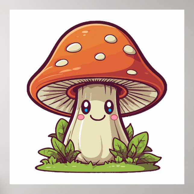 Póster Estilo kawaii lindo, forraje de hongos (Frente)