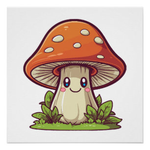 Póster Estilo kawaii lindo, recolección de hongos