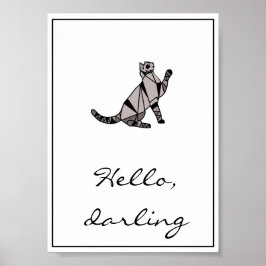 Póster Estilo moderno Gato gráfico negro y guión