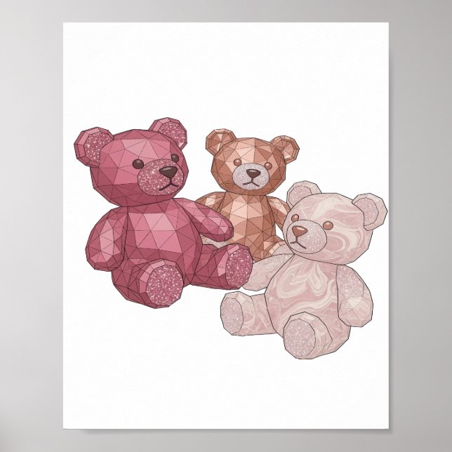 Póster Estilo plata TRES OSITOS DE PELUCHE Imprimir (Frente)