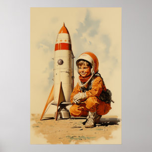 Póster Estilo retro de astronauta