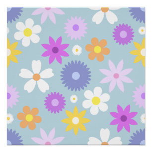 Póster Estilo retro de los 70 patrón grande de flores col