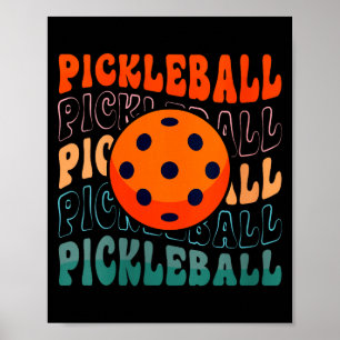 Póster Estilo retro de pickleball femenino agitando con u